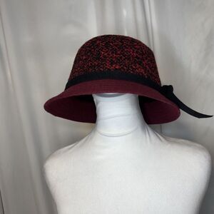 Vintage Nicole Marciano Red Knit Bucket Hat Y2K Cottagecore Bow